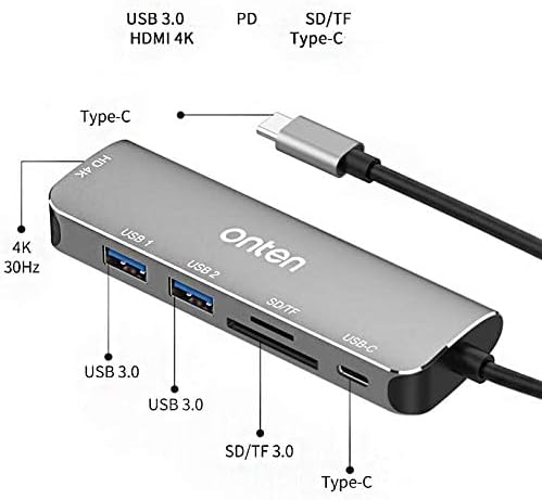 Onten OTN-95116-5 in 1 Multi Function Dock Station 2x 30 SDTF Card Reader HDMI Type- USB Hub