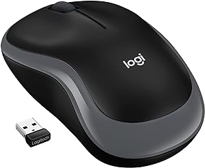 Logitech M185 Wireless 24GHz with Mini Receiver 12-Month Life 1000 DPI Optical Tracking Ambidextrous Compatible with PC Mac Optical Mouse